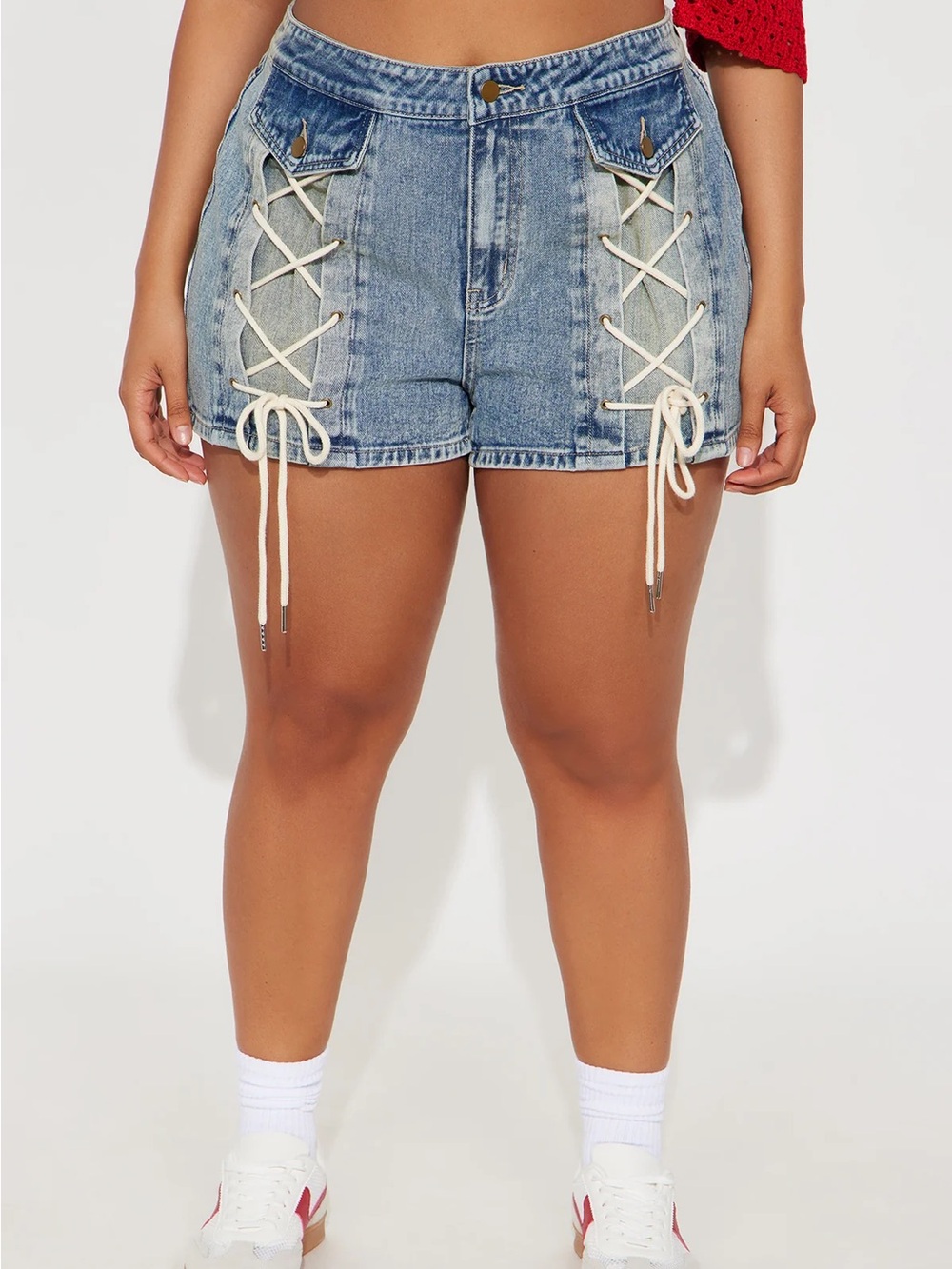 Fashion Nova Light Blue Lace-Up High Waist Denim Shorts SZ 16